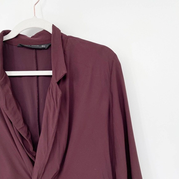 ZARA Twisted Knot Blazer Mini Dress Size XL Burgundy Long Sleeve Notch Collar - Picture 3 of 13